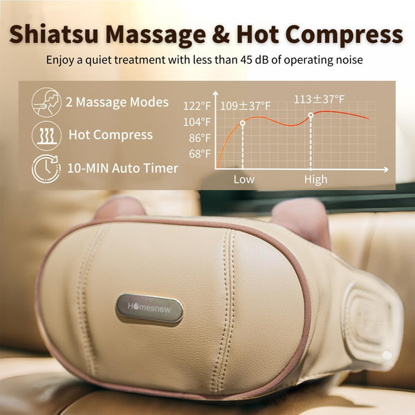 Neck Shoulder Massager with Heat, Cordless 4D Shiatsu Kneading Neck Massager for Shoulder, Back, Lumbar and Calve, Ideal for Valentine's Day Gift! (Sandy Brown)