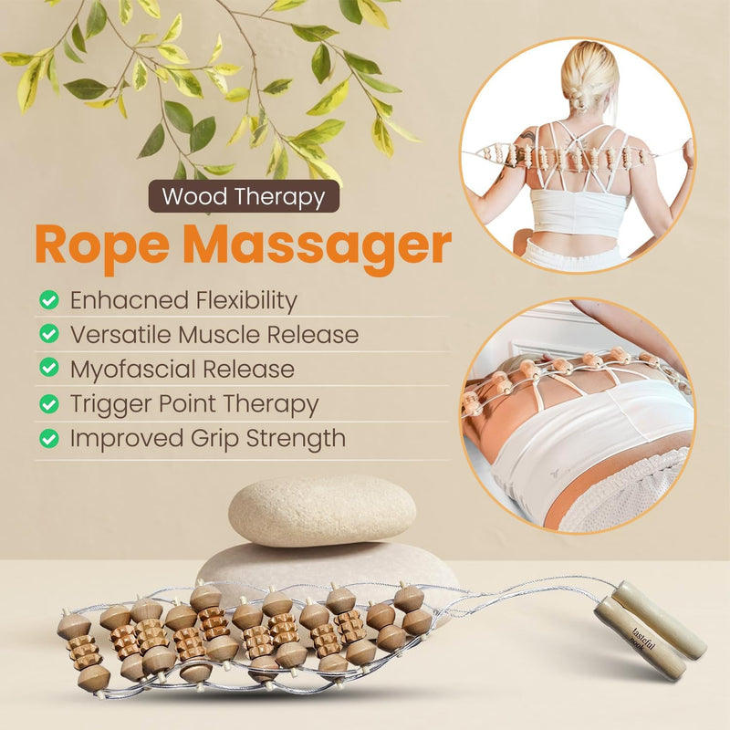 Wood Therapy Massage Tools Kit (Set of 4) - Lymphatic Drainage Massager - Body Roller - Body Sculpting - Wood Massage Tool for Cellulite - Maderoterapia Kit - Massage Tools w/Storage Bag