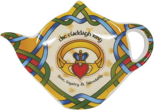 Royal Tara Claddagh Teabag Holder Irish Weave Teapot Shaped Resting Caddy Saucer Made of Bone China 6"