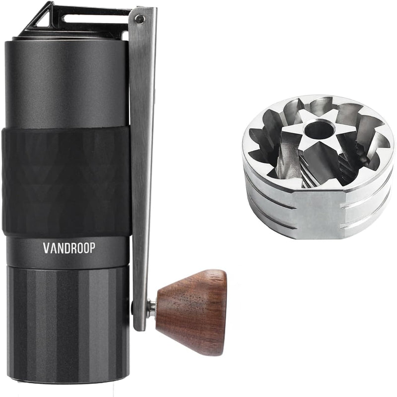 Vandroop Manual Coffee Grinder with Folding Handle, Adjustable Hand Coffee Grinder with Stainless Steel Conical Burr, Portable Burr Coffee Grinder for Travel, Camping, Kitchen, Gift