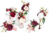 Wedding Flowers Mini Bridesmaid Bouquets Set of 6 Pre-Made Small Floral Wedding Centerpieces (Marsala)