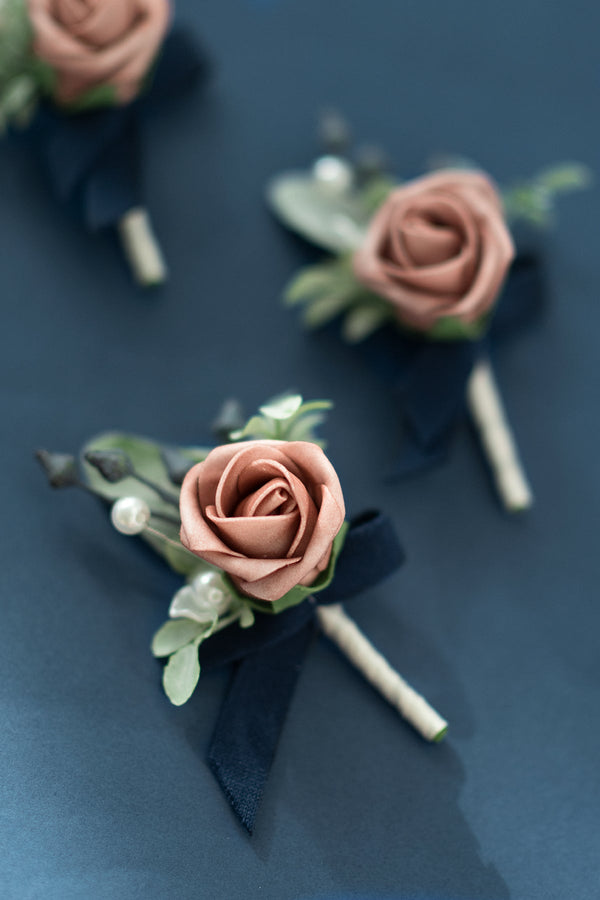 Dusty Rose Navy Boutonnieres
