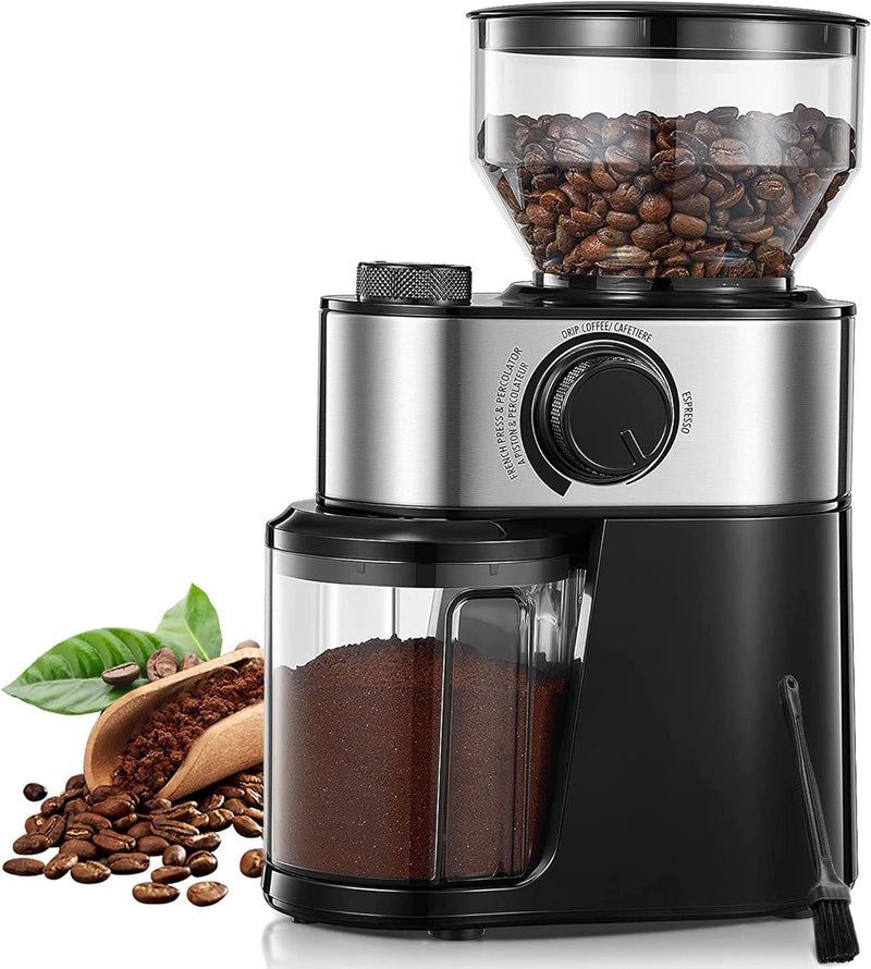 Electric Burr Coffee Grinder, FOHERE Coffee Bean Grinder with 18 Precise Grind Settings, 2-14 Cup for Drip, Percolator, French Press, Espresso and Turkish Electric Coffee Makers, Black