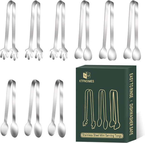 9 PCS Mini Serving Tongs,Stainless Steel Small Serving Utensils, Kitchen Tongs Food Tongs Small Kitchen Tongs forServing Food,Ice Cube,fruits,Sugar (4.8" Appetizer Tongs)