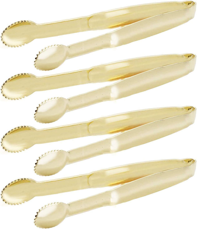 HINMAY Mini Appetizer Tongs 5-3/4 Inch Small Serving Tongs, Set of 4 (Gold)