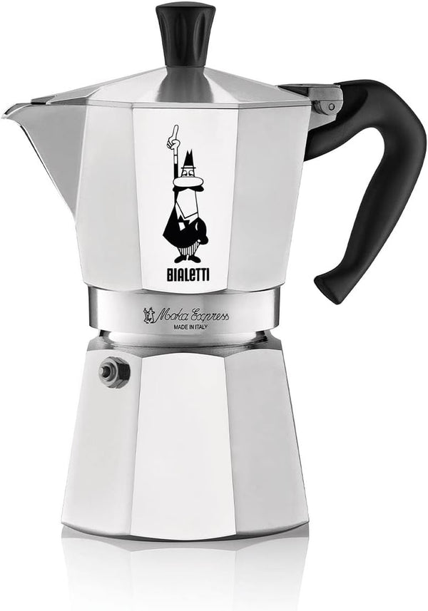Bialetti - Moka Espress: Iconic Stovetop Espresso Maker, Makes Real Italian Coffee, Moka Pot 6 Cups (6 Oz), Aluminium, Silver