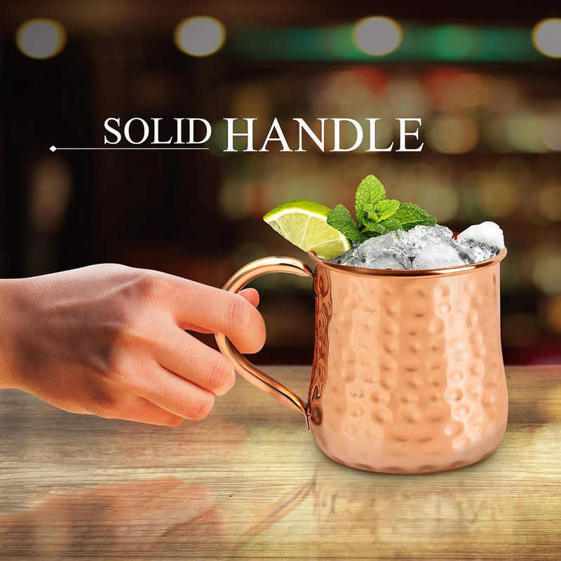 Moscow Mule Cups Set of 4. Copper Mugs Made from Pure Hammered Copper. Mule Mug Kit with Copper Shot Glass and Straws - 16oz