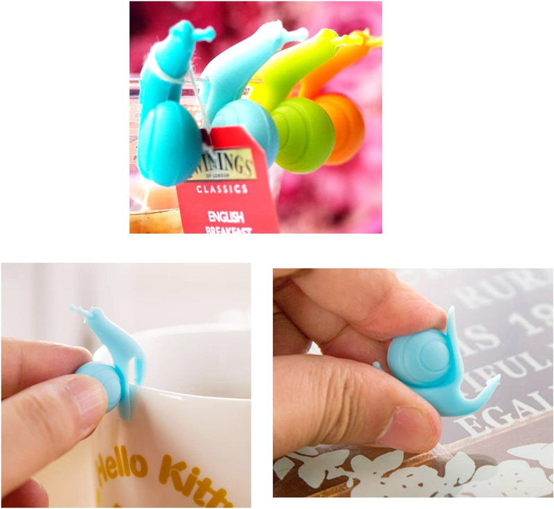 WZYuan Pack of 10pcs Candy Colors Colorful Cute Silicone Snail Shape Cup Mug Tea Bag Holder Clips