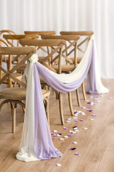 Sheer Aisle Swags for Church Wedding in Lilac & Gold