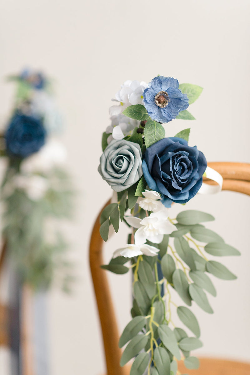 Dusty Blue Wedding Pew Flower Decor