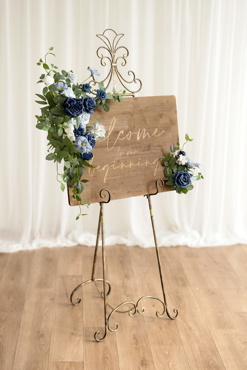 Flower Sign Decor in Dusty Blue Navy - Floral Wall Art