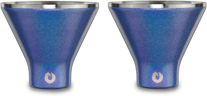SNOWFOX Premium Vacuum Insulated Stainless Steel Martini Glass -Set of 2 -Martinis Stay Icy Cold -Stemless Cocktail Glasses -Elegant Home Entertaining -Bold Beautiful Barware Set -8 oz -White/Gold