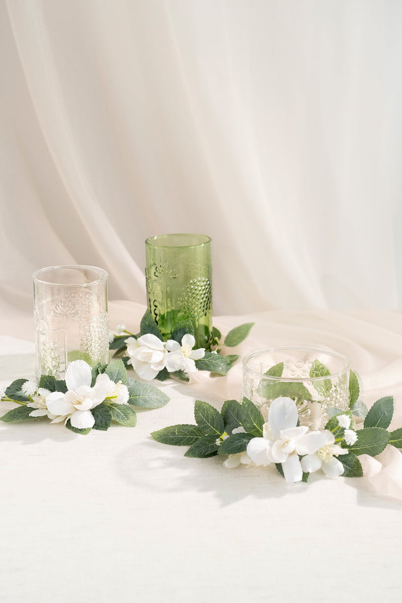 Glass Vases with Wreath in Emerald & Tawny Beige