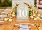 Wedding Table Numbers with Wooden Stands Holders 1- 20, Frosted Arch 5X6" Acrylic Signs and Holders, Perfect for Centerpiece, Reception, Decoration, Party, Anniversary, Event