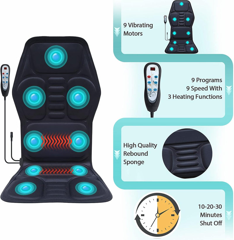 Seat Massager,Vibrating Back Massager for Chair Massage Cushion ,9 Nodes to Relieve Stress Pain, Home Office,Christmas Gifts Women/Men/Mom/Dad (Black)