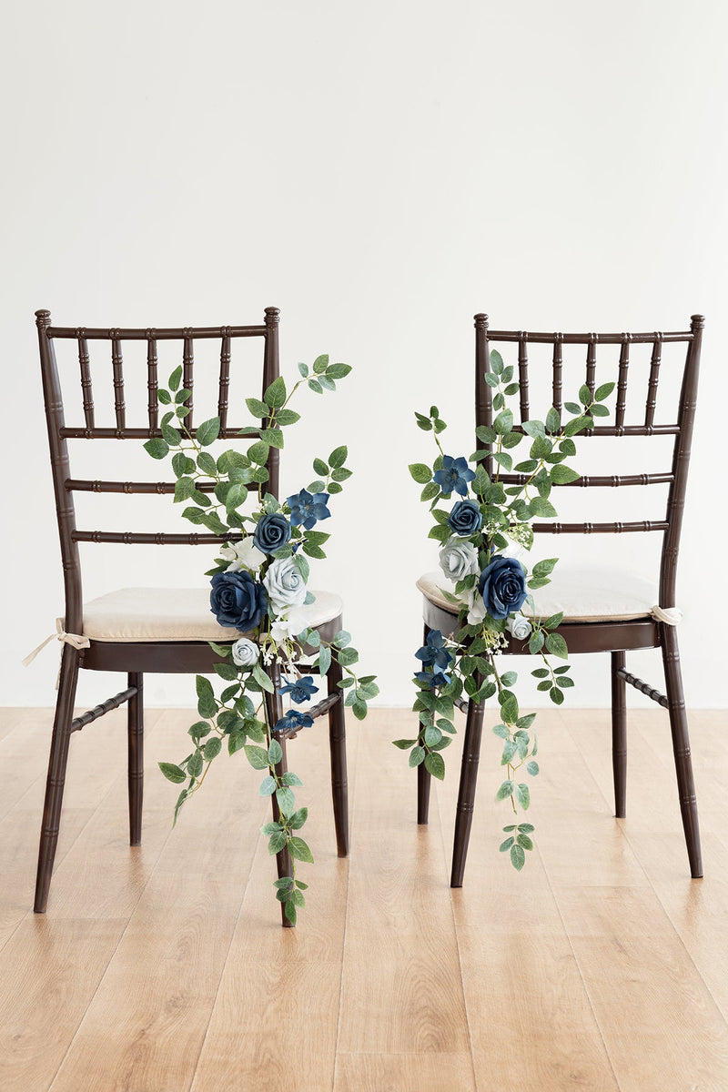 Wedding Aisle Chair Flowers - Dusty Blue  Navy Decoration