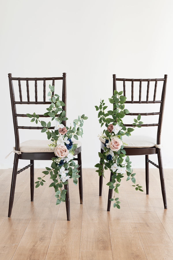 Wedding Aisle Chair Flower Decoration - Dusty Rose  Navy