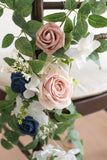 Wedding Aisle Chair Flower Decoration in Dusty Rose & Navy