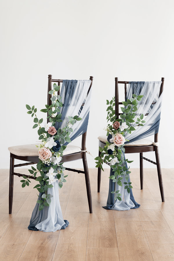 Wedding Aisle Chair Flower Decoration - Dusty Rose  Navy