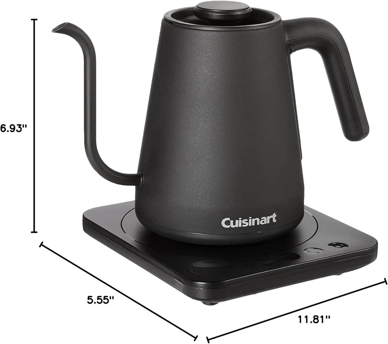 Cuisinart GK-1 Digital Goose Neck Kettle, Precision Gooseneck Spout Designed for Precise Pour Control that Holds 1-Liter, 1200-Watt Allows for Quick Heat Up, Stainless Steel,Black