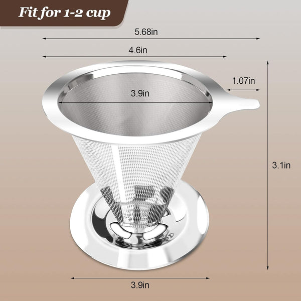 hautllaif Pour Over Coffee Dripper, Slow Drip Paperless Coffee Filter, Pour Over Coffee Maker for 1-2Cups Brew, Double Mesh Design of Manual Reusable Cone Filter