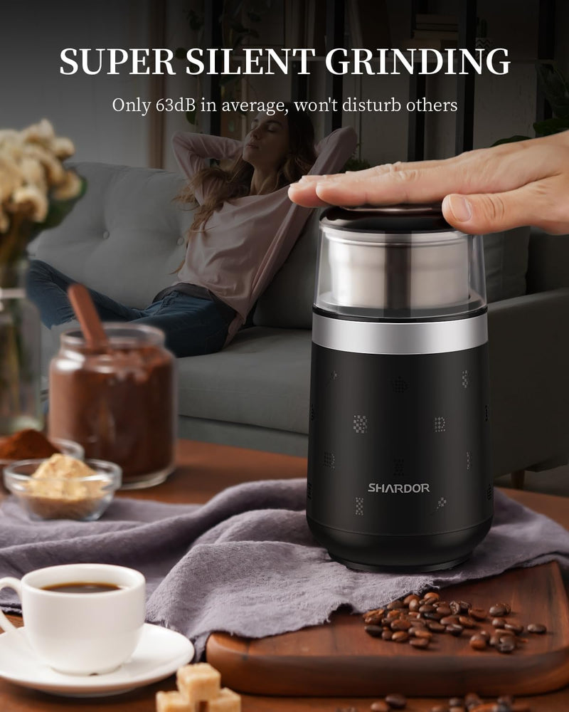 SHARDOR Coffee Bean Grinder Electric for Espresso, Silent Spice Grinder for Quiet Grinding, Herb Grinder for Home Use with Removable Stainless Steel Bowl, Black