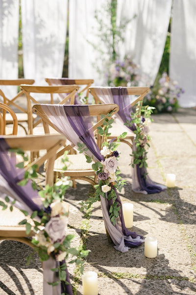 Wedding Aisle Chair Flower Decoration in Lilac & Gold