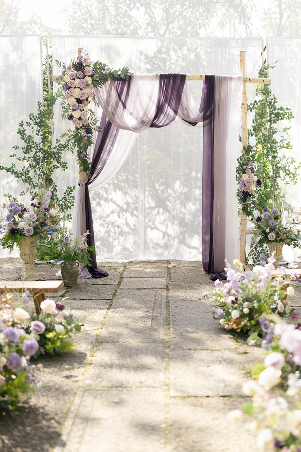 Flower Arch Decor with Lilac  Gold Drapes