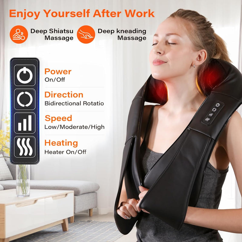 Shiatsu Neck Massager, Electric Neck and Back Massager with Heat, 3D Kneading Massage Pillow for Neck, Back, Shoulder, Muscle Pain Relief, Office & Home & Car Use, Gifts for Dad