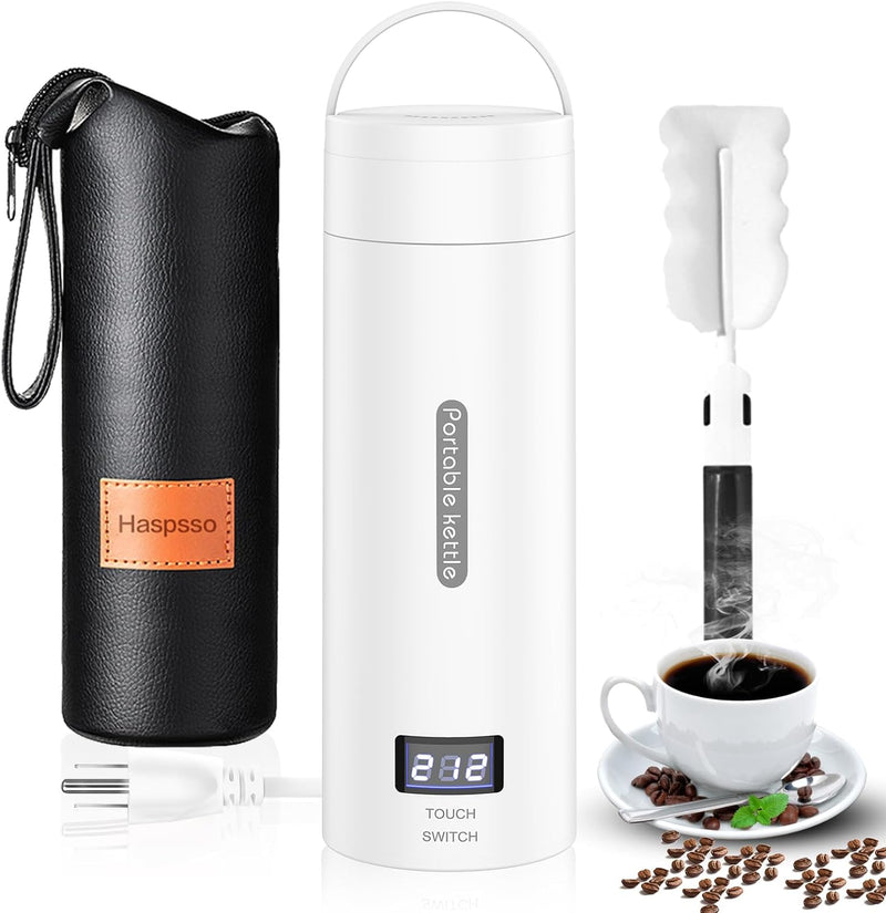 Travel Electric Kettle - Small Portable Mini Tea Coffee Hot Water Kettle Water Boiler for Travel & Work with Cup Bag, 304 Stainless Steel, 4 Temperature Controls, Auto Shut Off & Boil Dry Protection