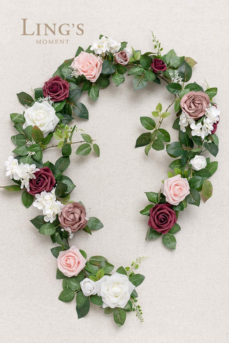 Artificial Rose Flower Runner for Wedding Decoration - 5FT Long Dusty Rose Cream