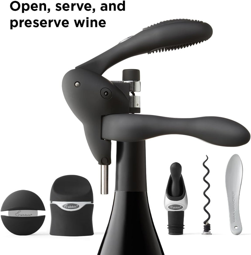 Rabbit 6-Piece Wine Opener Tool Kit, Black