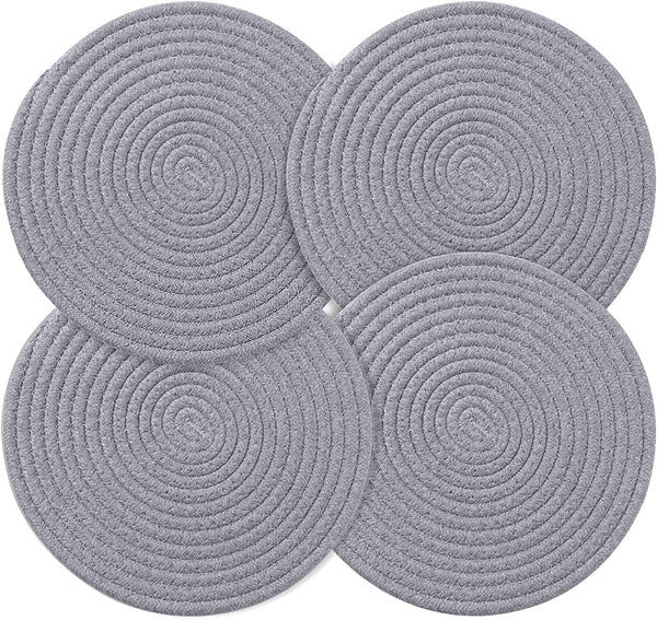 Trivet Weave Mat Round Hot Pads for Kitchen Thread Potholders for Hot Dishes/Pot/Bowl/Teapot/Hot Pot, 4pack,9.5 Inches,100% Pure Cotton (Trivet 4 Pack)