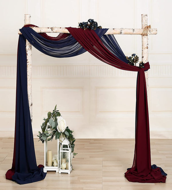 2-Piece Chiffon Drapery Set for Wedding Arch or Party Backdrop - 27x216 Inches Burgundy  Navy Blue