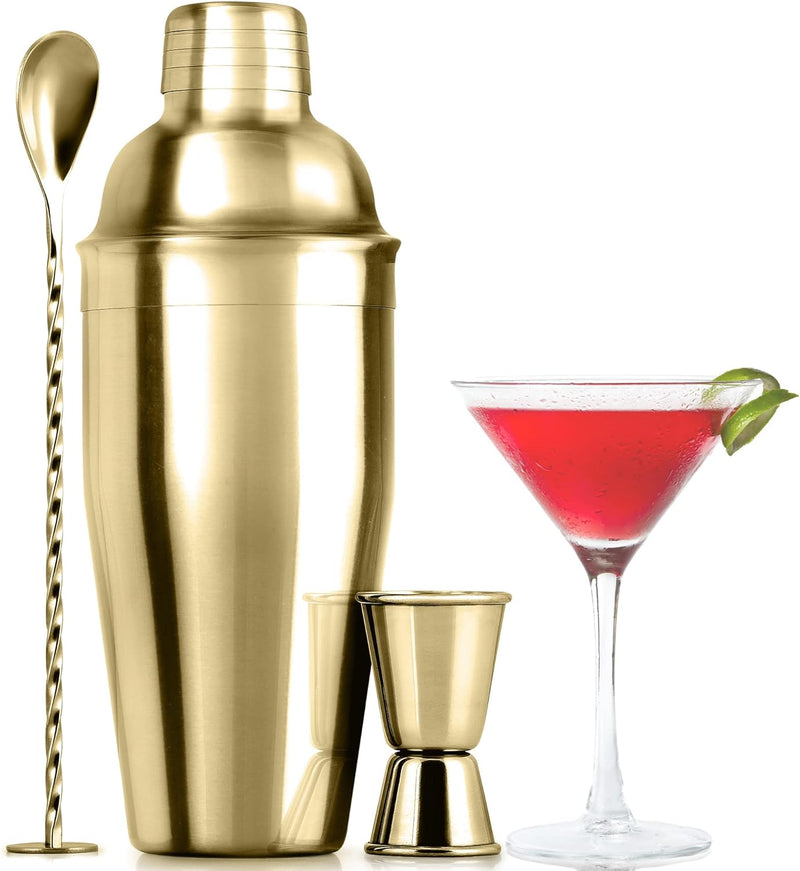 Large 24 oz Stainless Steel Cocktail Shaker Set - Mixed Drink Shaker - Martini Shaker Set with Built in Strainer, Double Sided Jigger & Combo Muddler Mixing Spoon - Pro Margarita Shaker - by Zulay