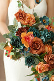Standard Cascade Bridal Bouquet in Dark Teal & Burnt Orange