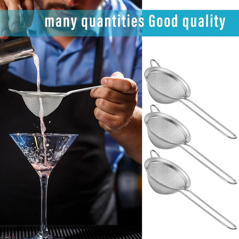 9 Packs Stainless Steel Small Strainer, Steel Cone Shaped Cocktail Strainer, Juice Strainer, Tea Herbs, Coffee Drinks, Long Handle for Coffee Food, 3.2 Inches Silver