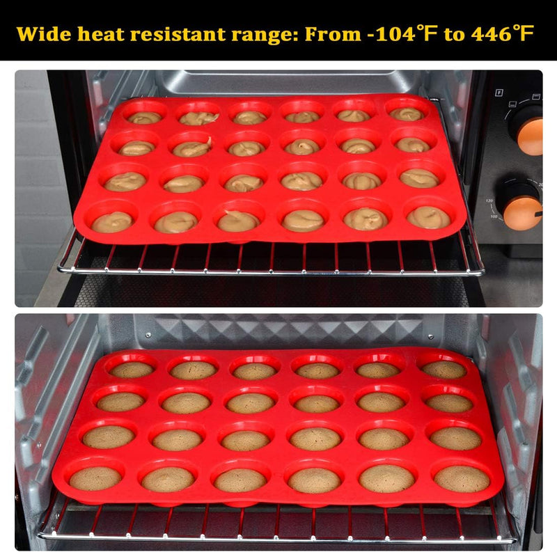 CAKETIME Silicone Muffin Pan Mini 24 Cups Cupcake Pan, Nonstick BPA Free Silicone Baking Pan 1 Pack