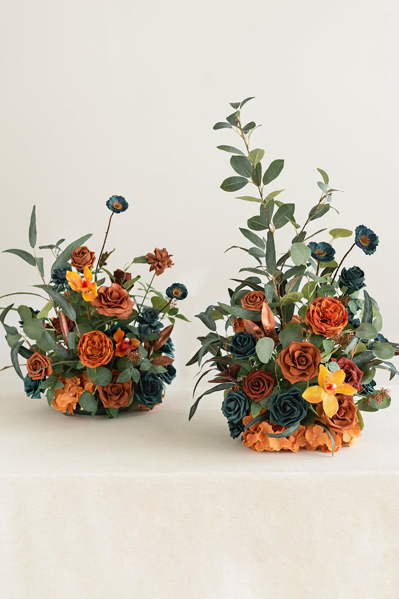 Free-Standing Flower Arrangements - Dark Teal  Burnt Orange