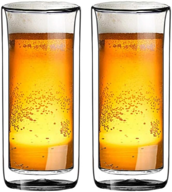Sun's Tea (Set of 2) 20oz (600ml) Ultra Clear Strong Double Wall Insulated Thermo Glass Tumbler V3 Highball Glass for Beer/cocktail/lemonade/iced Tea/Smoothie (Real Borosilicate Glass, Not Plastic)