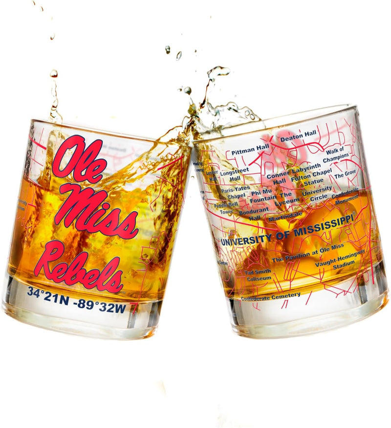 The University Of Alabama Whiskey Glass Set (2 Low Ball Glasses) - Contains Full Color Alabama Logo & Campus Map - Alabama Gift Idea for College Grads & Alumni - College Cocktail Glassware