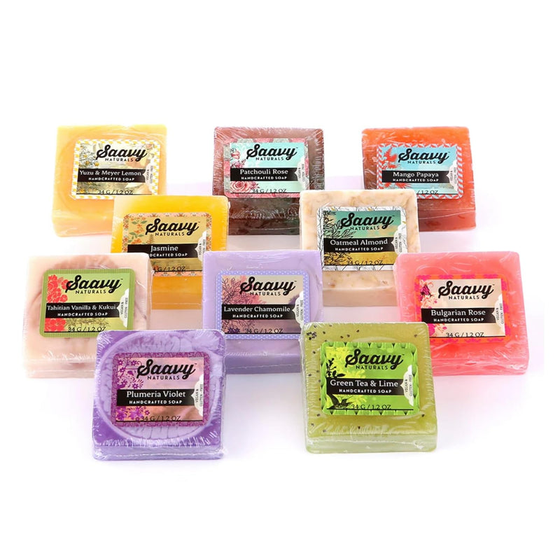 Saavy Naturals Organic Soap Bar Set, Scented Organic Hand Soap Bar, Body Wash and Natural Vegan Soap Gift Set, Square Shaped Artisan Natural Soap Bar, 1.2 Oz, 10 Pack