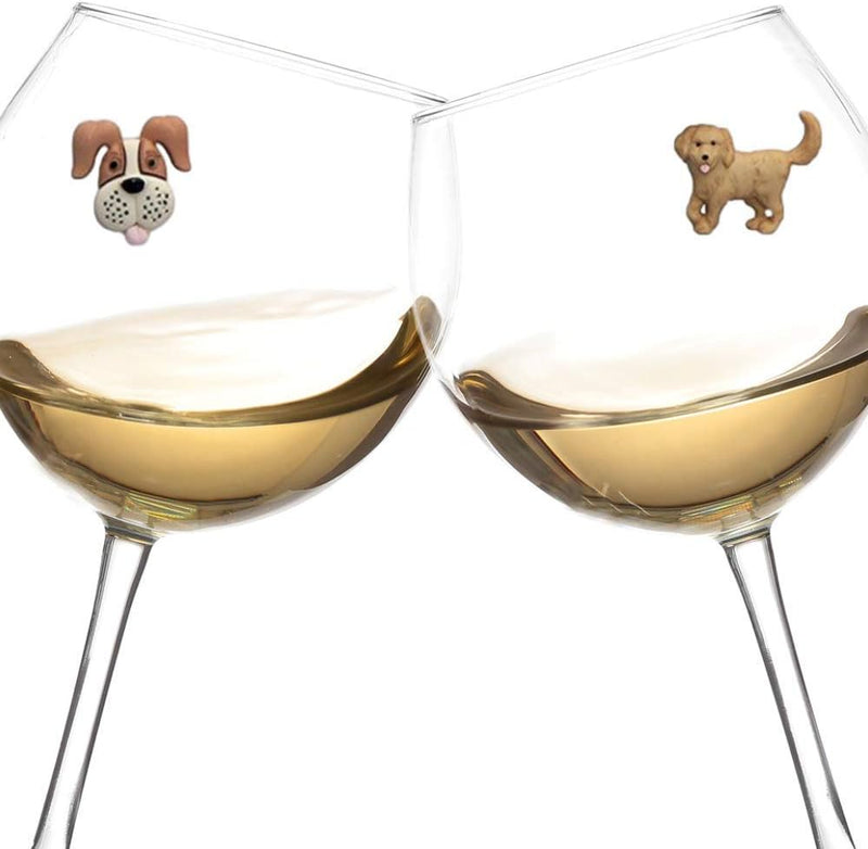 Simply Charmed Dog Wine Charms or Magnetic Glass Markers for Stemless Glasses - Great Birthday or Hostess Gift for Dog Lovers - Set of 6 Cute Puppy Glass Identifiers