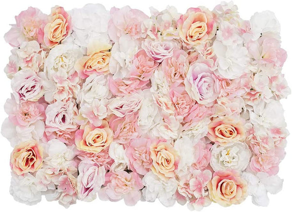 Romantic Artificial Flower Wall Screen - 60x40cm Trellis Privacy Hedge Panel for Wedding Photography - Champagne Rose