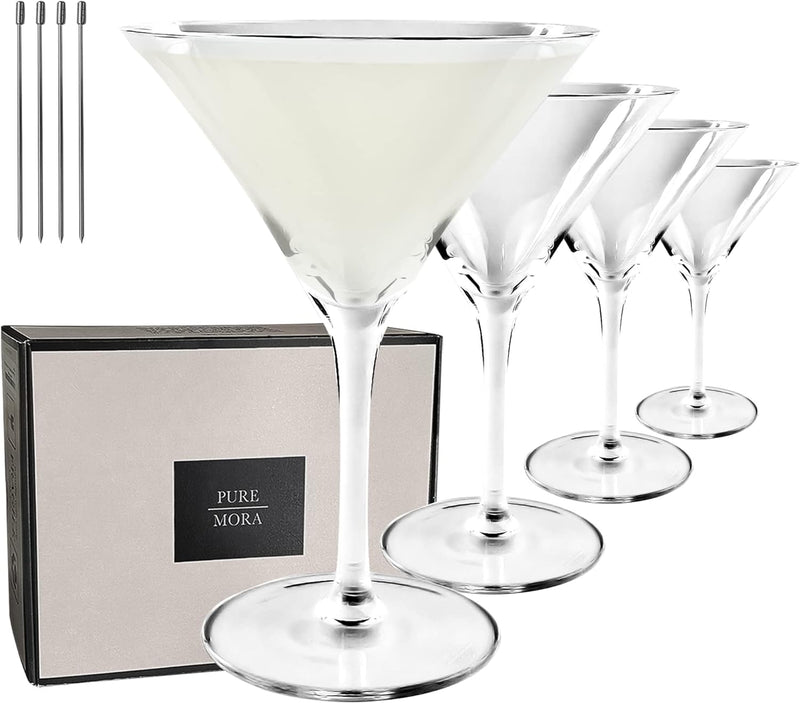PURE MORA The Remy Coupe - Set of 4, 8oz Handblown Premium Crystal Martini Glasses for Cocktail, Gin & Tonic, Cosmopolitan, Manhattan, Bar, Fancy Mixology, etc. Modern Angle Drinking Glassware