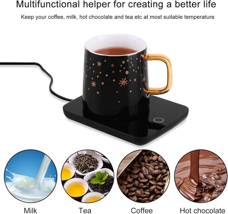 Misby Mug Warmer & Coffee Mug, Coffee Cup Warmer for Desk Auto On/Off Gravity-Induction Mug Warmer for Office Desk Use, Coffee Warmer Plate Keeps Coffee Beverage Tea Hot with Cup Lid