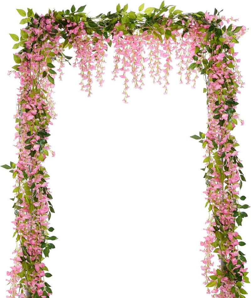 Lvydec Wisteria Artificial Flowers Garland, 4Pcs Total 28.8ft White Artificial Wisteria Vine Silk Hanging Flower for Home Garden Outdoor Ceremony Wedding Arch Floral Decor Pink