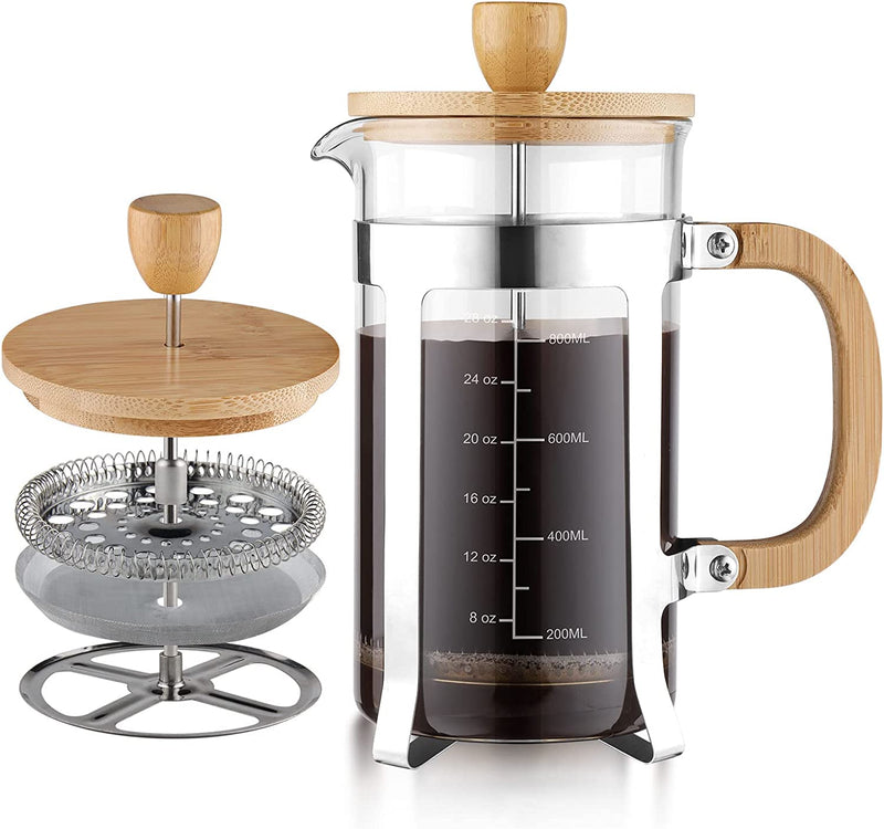 Sivaphe 12 oz French Press Coffee/Tea Maker Single Cup Espresso Press Stainless Steel Filter 0.35L High Borosilicate Carafe Durable Bamboo Handle Small Coffee Maker