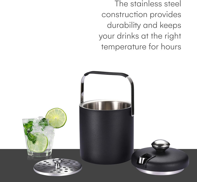 flybold Small Ice Bucket for Parties - Ice Bucket with Lid for Cocktail Bar - Double Walled Ice Container - Portable Chiller Bin Basket - Insulated Wine Buckets for Indoor or Outdoor - Ice Cube Holder