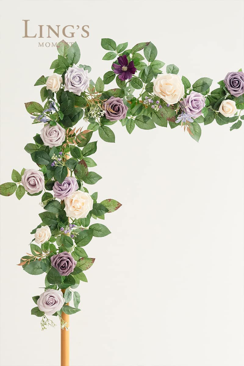 Artificial Rose Flower Runner - Rustic Floral Garland for Wedding Ceremony Backdrop Table Decorations 5FT Lilac